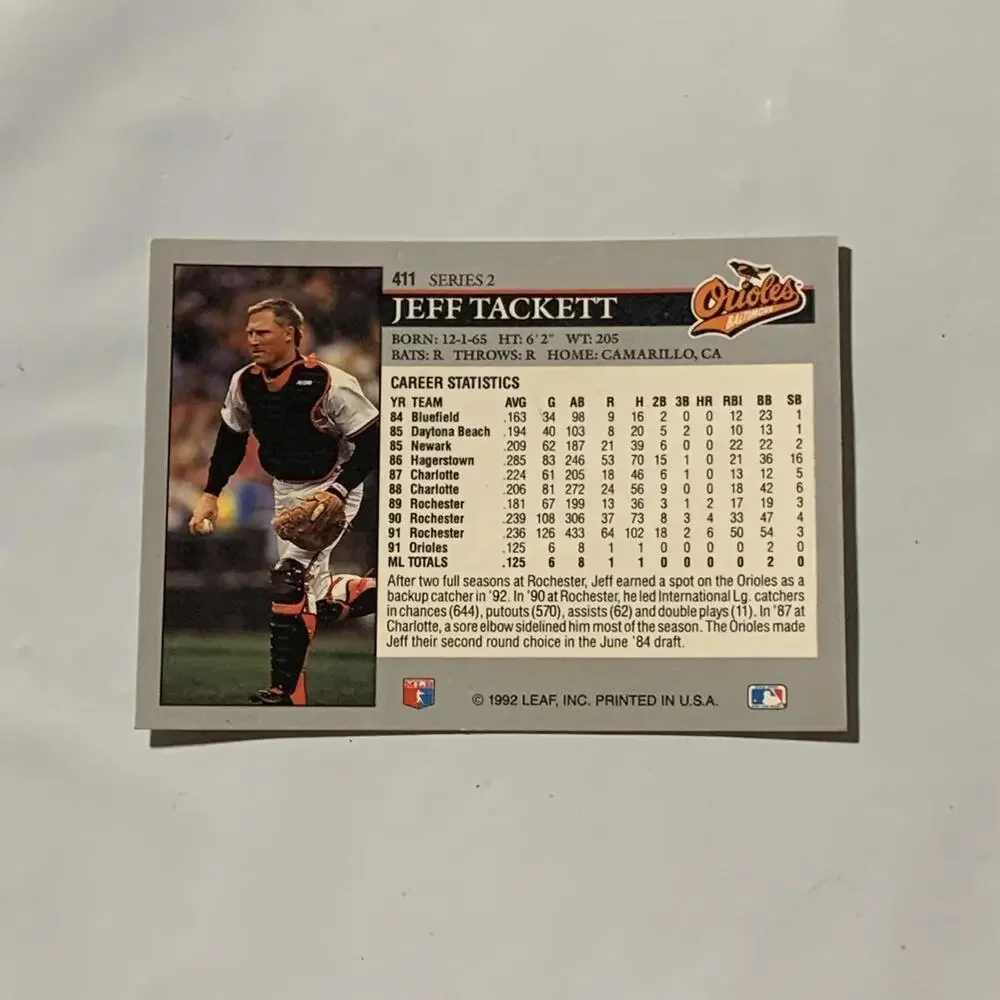 1992 Leaf Jeff Tackett Baltimore Orioles Baseball Card‎ #411